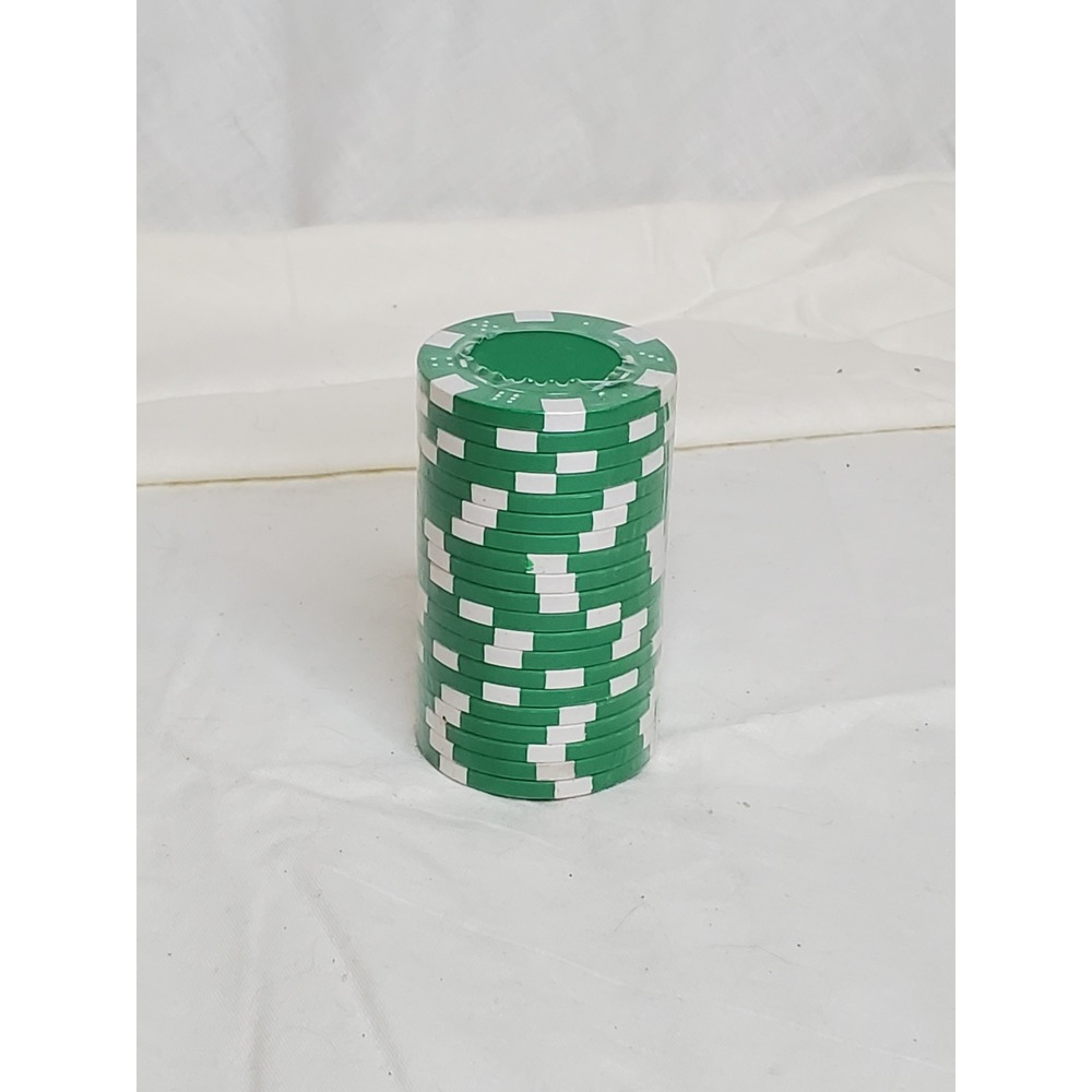20 Green Poker Chips Dice Striped Casino Style 8.1 oz Composite Sealed Stack